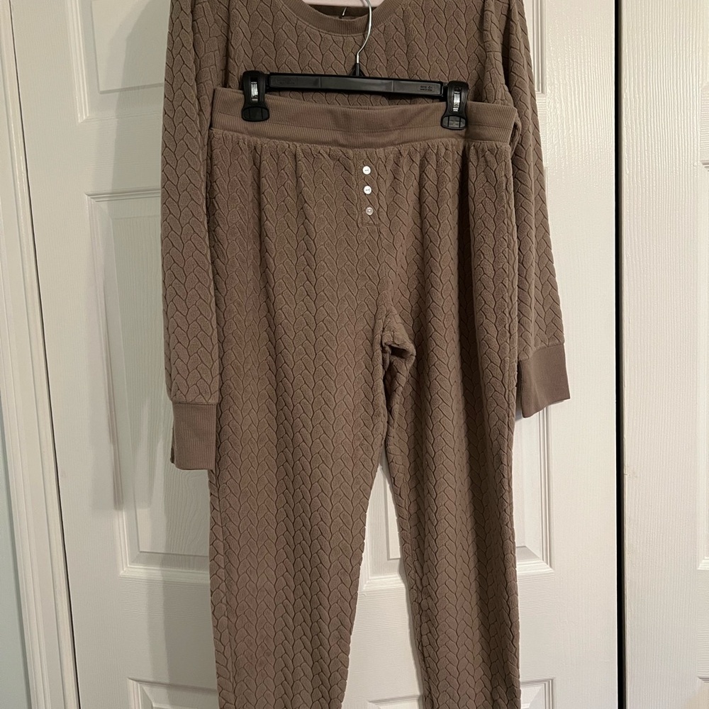 Light Brown Textured Pajama Set